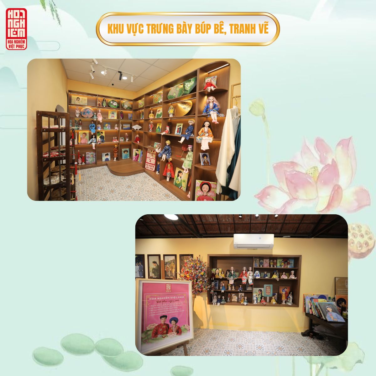 Không gian văn hóa - Khu vực trưng bày búp bê cổ phục, tranh vẽ