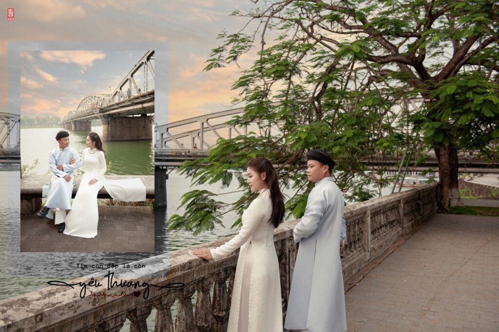 Chụp ảnh Cổ Phục Huế dành cho cặp đôi với concept Tình dưới tán phượng