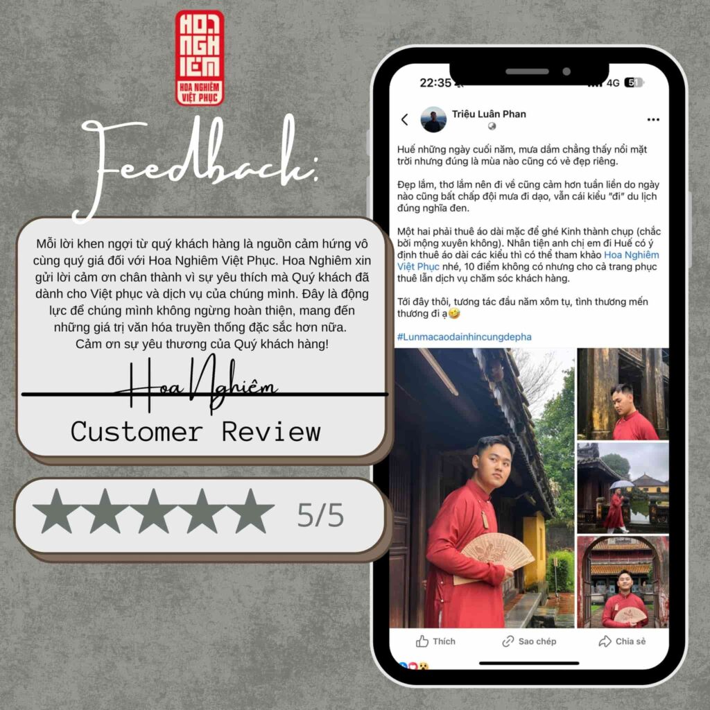 Feedback khách thuê Cổ phục, Áo dài tại Hoa Nghiêm Việt Phục