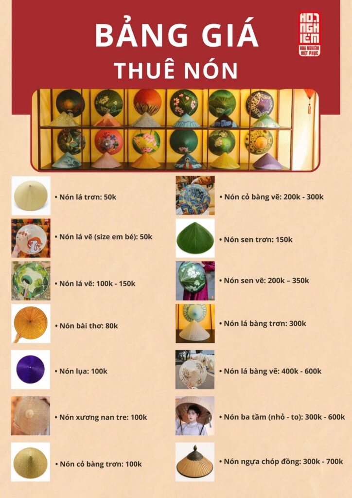 Bảng giá thuê nón Bảng giá thuê nón