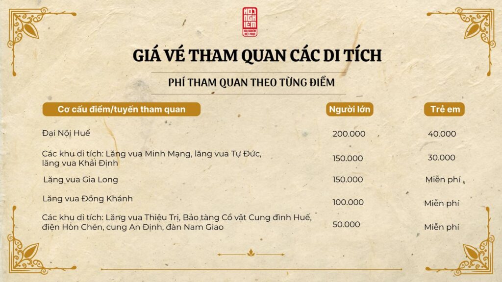 Bảng giá vé tham quan các di tích Huế mới nhất - Cập nhật 2026