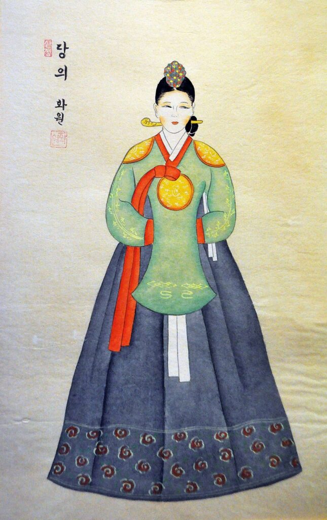 Dáng áo hanbok rộng, nhiều lớp, che phủ hình thể