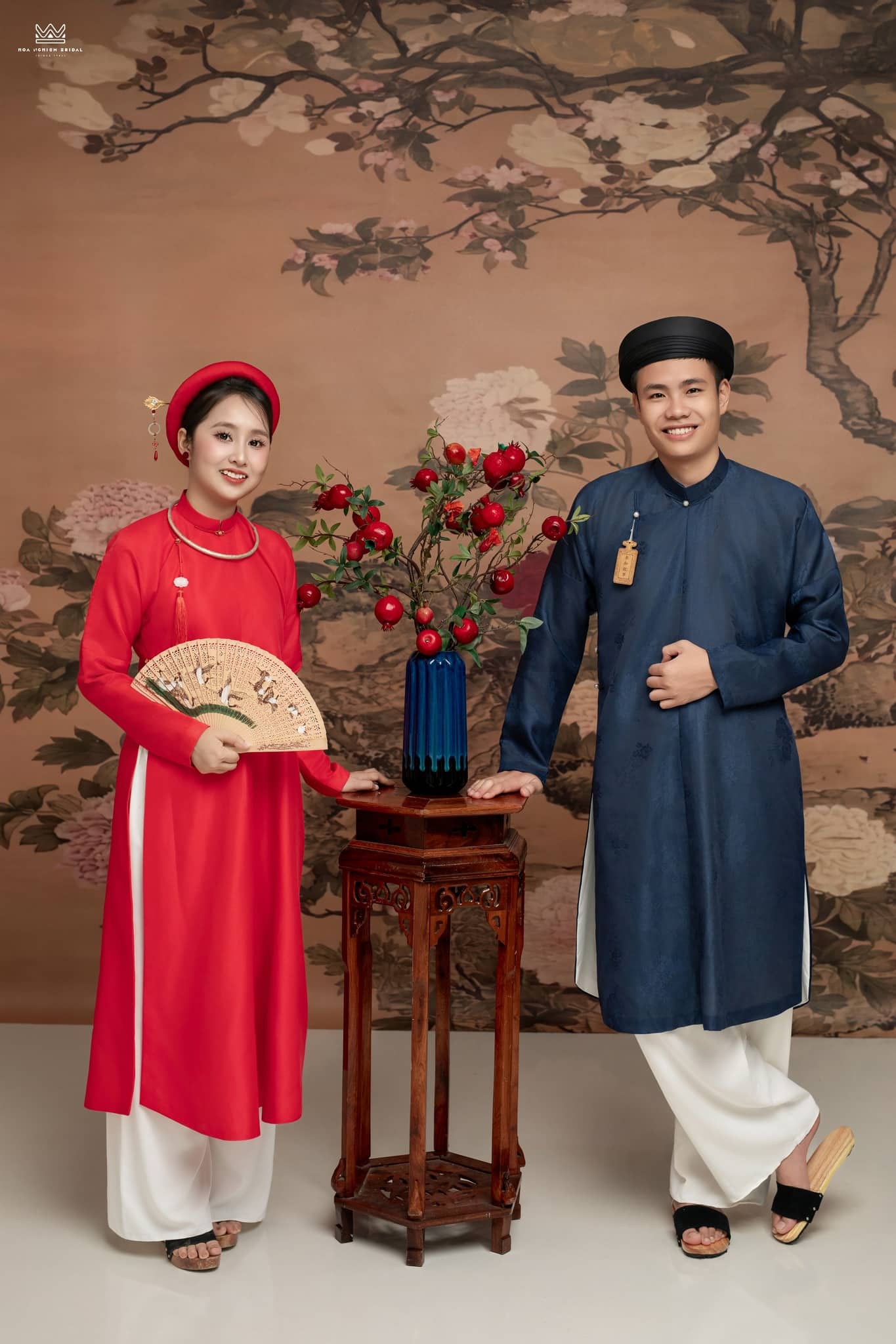 Set Cổ phục cưới truyền thống Lam Đỏ