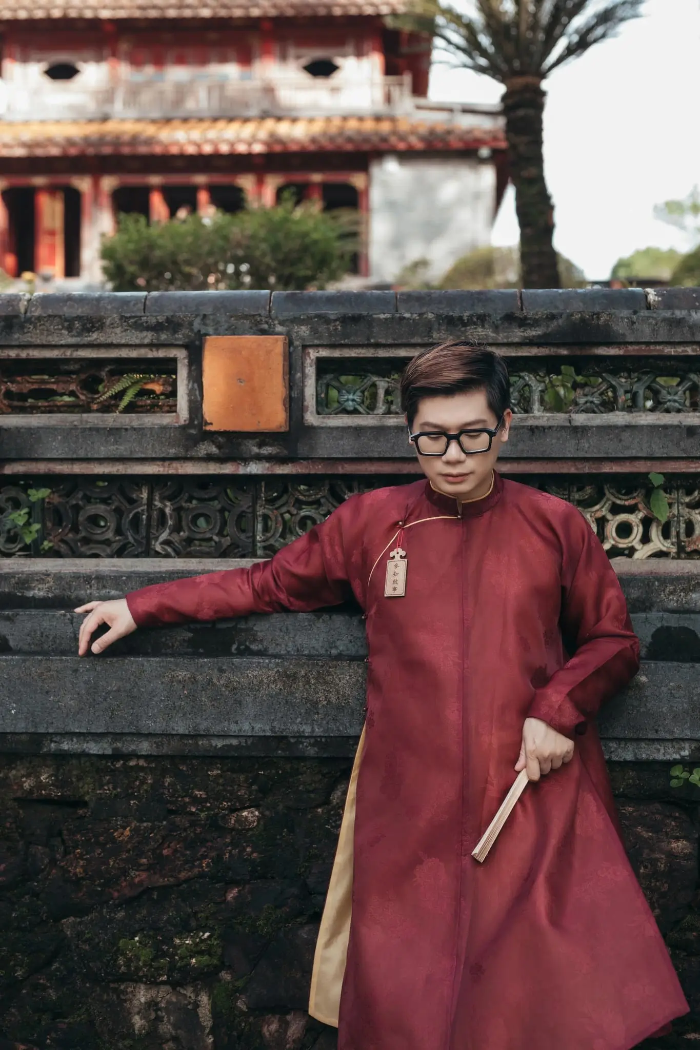 Áo Ngũ Thân nam - Việt phục đỏ trầm phong cách Huế
