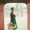 Áo Ngũ Thân nữ xanh rêu Bạch Liên Hoài Cổ