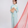 Áo dài suông lụa jacquard đính khuy cách điệu