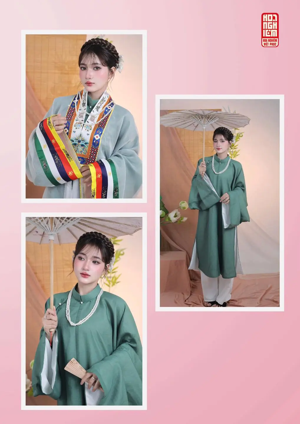 Lookbook Việt phục cung đình Huế - Nhật Bình phối Áo Tấc thanh nhã