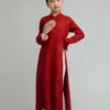 Áo Ngũ Thân cho bé gấm đỏ son dệt chìm họa tiết Đoàn Thọ và Song Hỷ