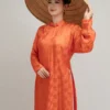 Áo Ngũ Thân lụa gấm cam hoa văn dệt chìm